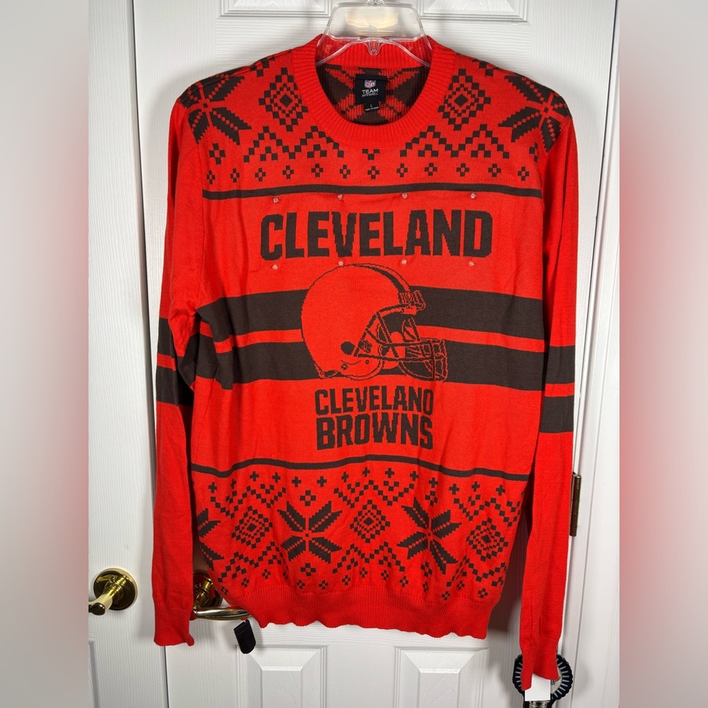 Men's NFL Orange/Brown Cleveland Browns Light Up Game Day Winter Sweater Large - Picture 3 of 8
